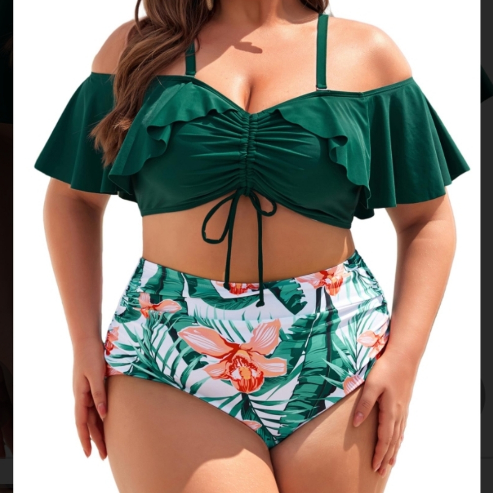 Hannah Nikole Women's Plus Size 2 Piece Swimsuit Green Floral Size 22 Push Up